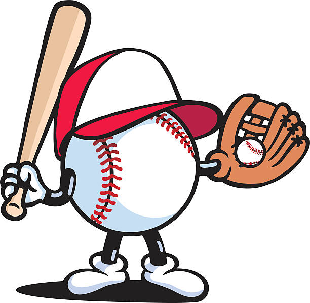 A cartoon of a baseball ball holding a baseball bat and gloveDescription automatically generated