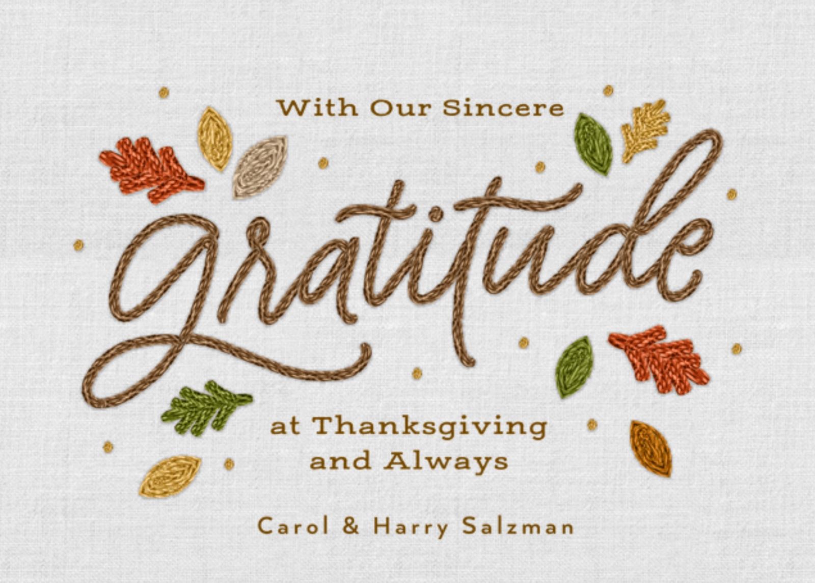 A thanksgiving card with text and leavesDescription automatically generated
